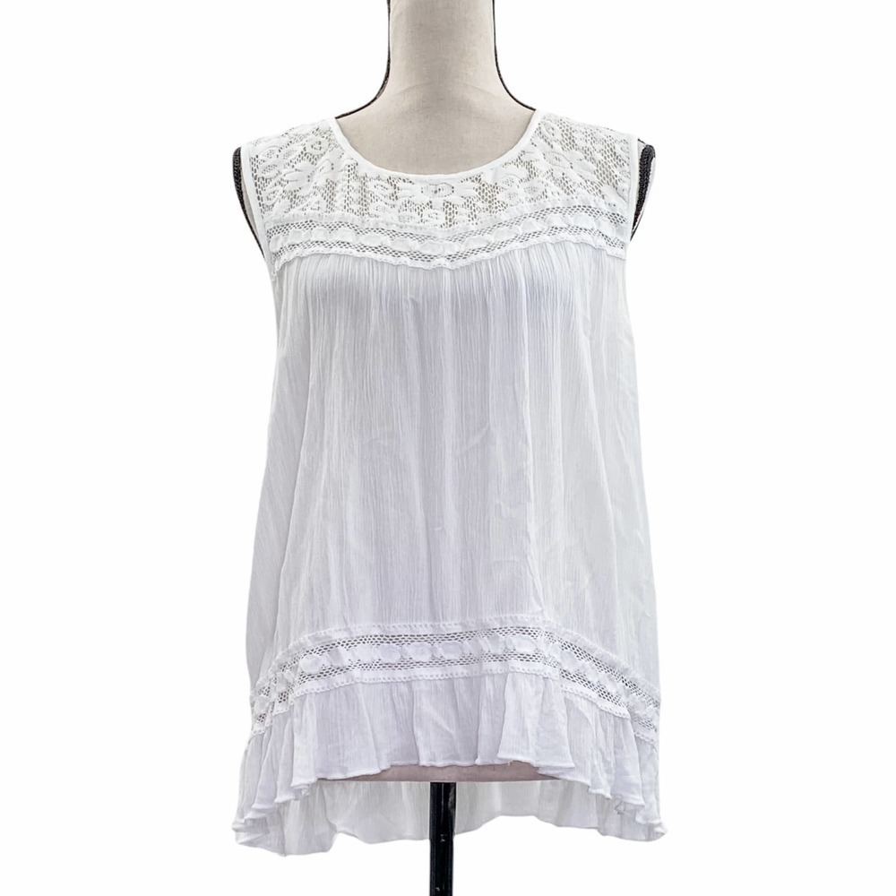 SPEED Limit MPH White Sheer Lace Yoke Sleeveless Crochet Blouse - Picture 2 of 12